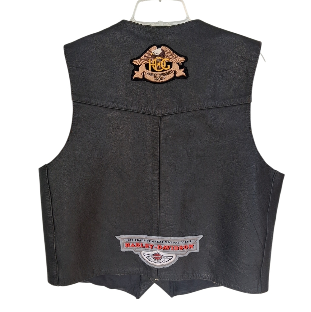 Raider Black Leather Vest With Harley Davidson Patches Mens Size 44